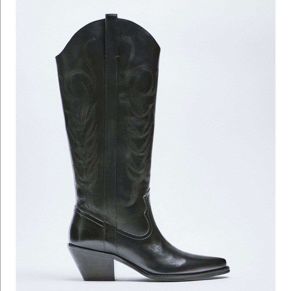 Zara leather cowboy boots